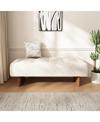Streamdale Rectangular Tufted Linen Ottoman Bench with Solid Wood Legs, Beige