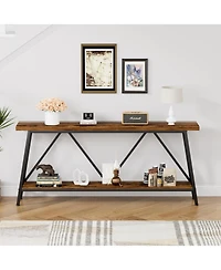 Streamdale 70.9" Extra Long Sofa Table with 2-Tier Storage Shelves, Rustic Brown/Black
