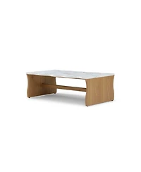 Streamdale Furniture Streamdale Whisper of Waves Modern Coffee Table, White Faux Marble & Solid Wood Base