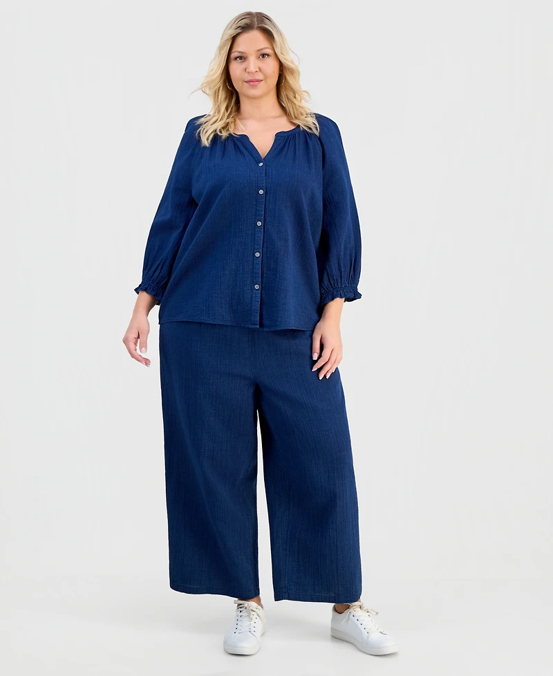 Style & Co Plus Cotton Button-Front Blouse, Macy's Exclusive