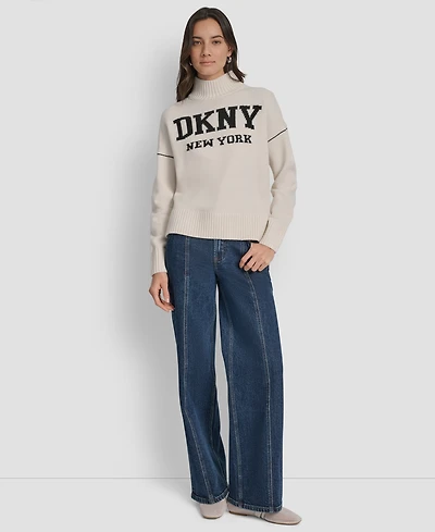 Dkny Jeans Women's Intarsia Logo Turtleneck Sweater