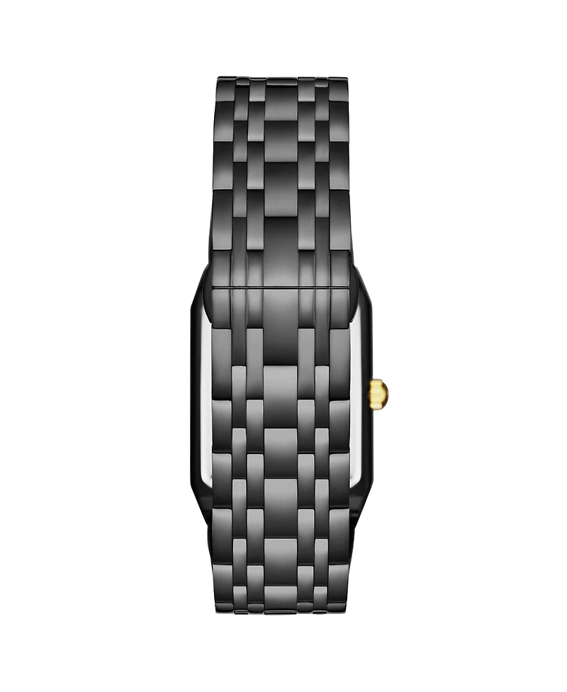 Stuhrling Empire Edge Black Ip Rectangular 4084 Watch – Gold Accents Quartz Date Krysterna Crystal