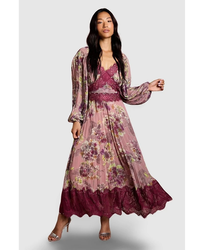 Coast Women's Pleated Lace Trim Midaxi Dress