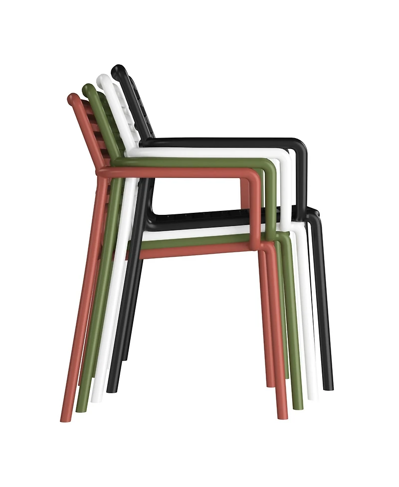 WestinTrends 5-Piece Indoor Outdoor Metal Patio Dining Table Set With Stackable Plastic Patio Arm Chairs