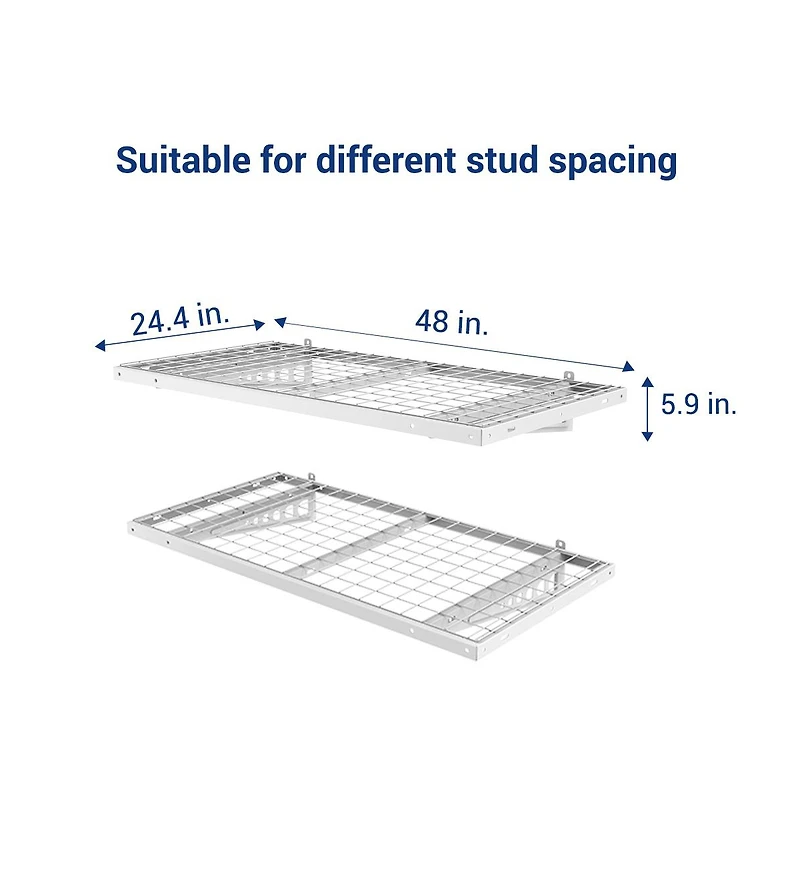 Fleximounts BR24-e 24 Deep × 48 Wide Heavy-Duty Wall Shelf with Brackets (White) 2-Pack
