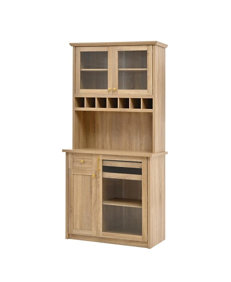Streamdale Furniture Farmhouse Buffet with Hutch - Kitchen Pantry Storage Cabinet with Wine Rack