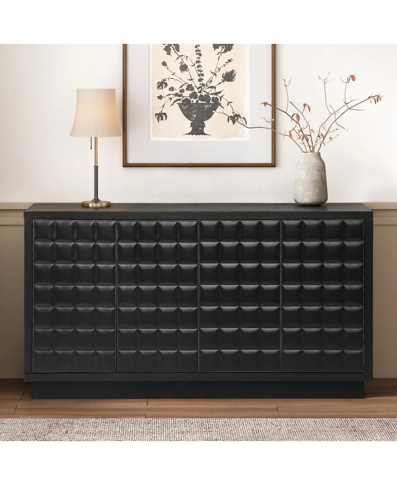 Streamdale Furniture Modern 4-Door Storage Cabinet with Geometric Doors & Metal Trim