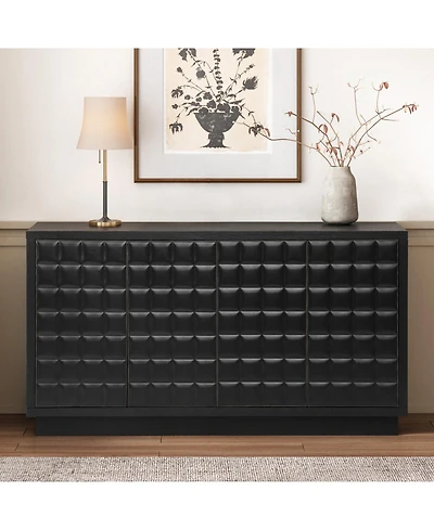 Streamdale Furniture Modern 4-Door Storage Cabinet with Geometric Doors & Metal Trim