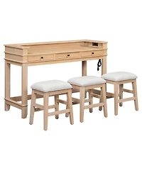 Streamdale Furniture 4-Piece Retro Dining Table Set for 3 with 3 Storage Drawers (Natural
