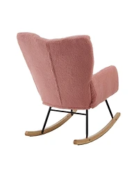 Streamdale Furniture Pink Teddy Fabric Glider Chair with Metal Frame