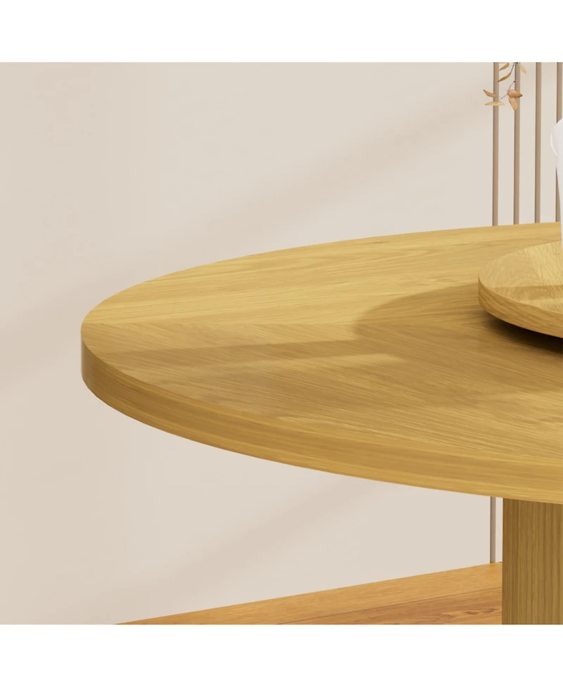 Streamdale Furniture 55" Round Dining Table for Six with Storage Rack & Rotating Tray Natural