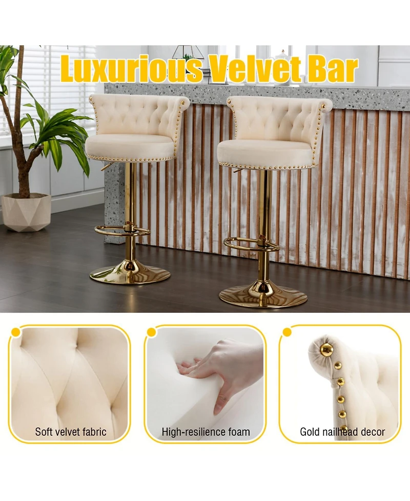 Streamdale Furniture Velvet 360 Rotating Bar Chair with Adjustable Height - Modern Kitchen Island Chair