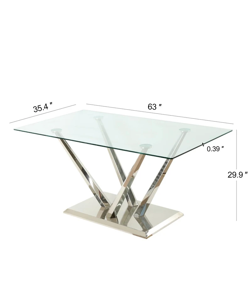 Streamdale Furniture Modern Glass Dining Table Set with 4 White Chairs (Set of 5)