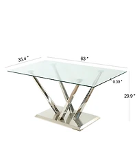Streamdale Furniture Modern Glass Dining Table Set with 4 White Chairs (Set of 5)