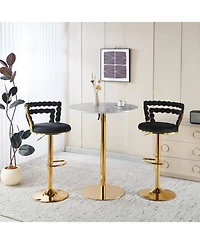 Streamdale Furniture Modern Gold Bar Table Set with 2 Adjustable Stools, Round Marble Pub Table