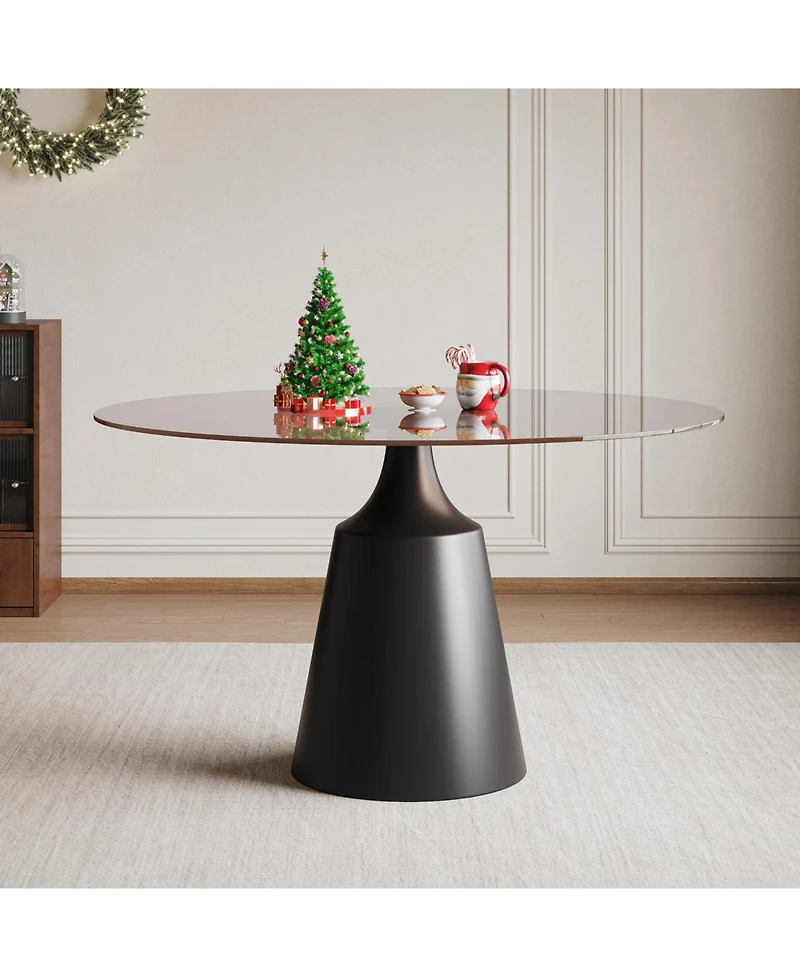Streamdale Furniture 35" Round Mid-Century Modern Pedestal Dining Table with Black Glass Top