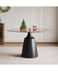 Streamdale Furniture 35" Round Mid-Century Modern Pedestal Dining Table with Black Glass Top