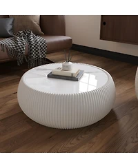 Streamdale Furniture Light Marble Top Leather Drum Coffee Table for Living Room