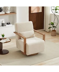 Streamdale Furniture Modern Upholstered Swivel Accent Chair with Solid Wood Armrests - Beige