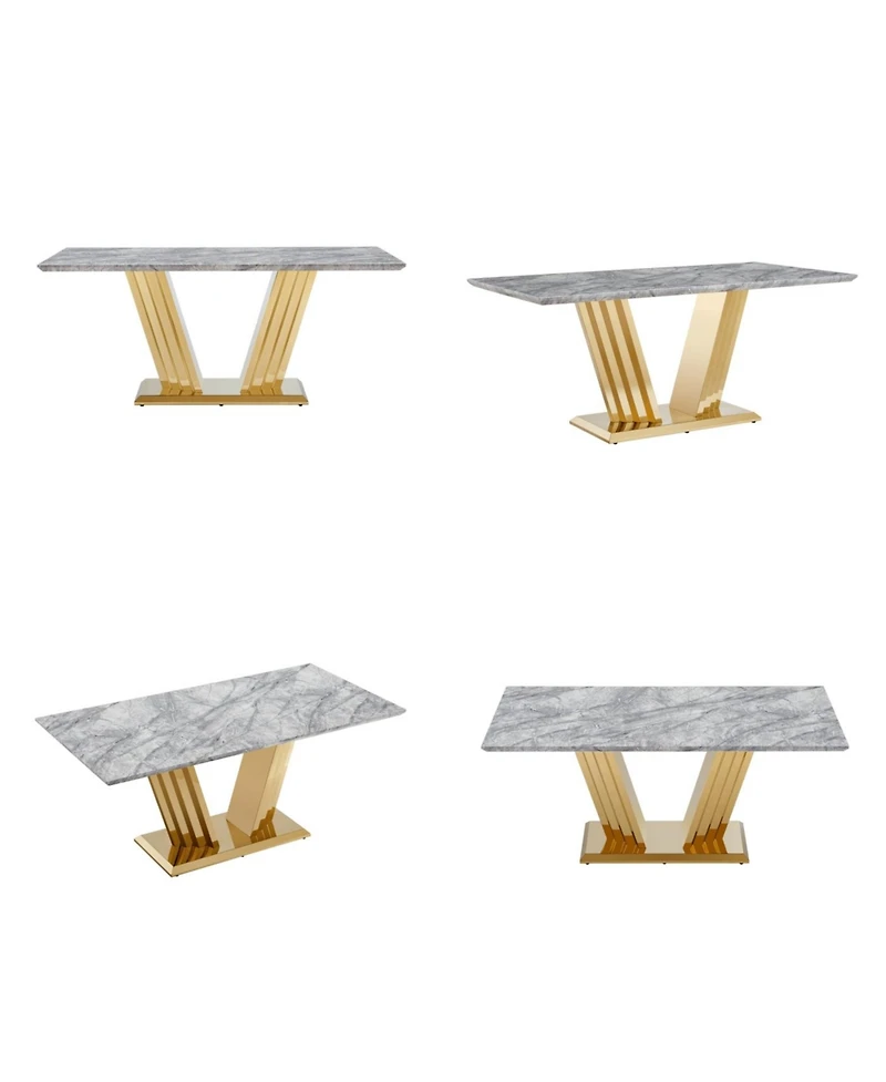 Streamdale Furniture Marble Dining Table for 6, 70" Rectangle Faux Marble w/Mirrored Stainless Steel Base (Gold, Grey)