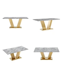 Streamdale Furniture Marble Dining Table for 6, 70" Rectangle Faux Marble w/Mirrored Stainless Steel Base (Gold, Grey)