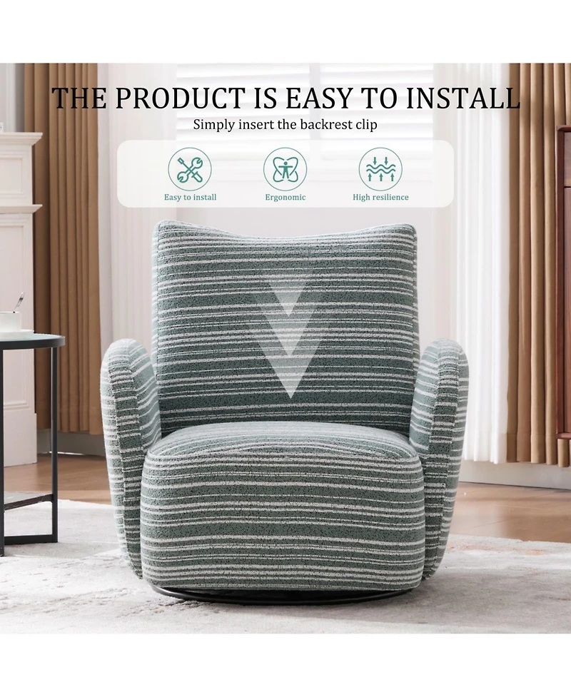 Streamdale Furniture Modern Style Swivel Leisure Chair with Striped Armrest