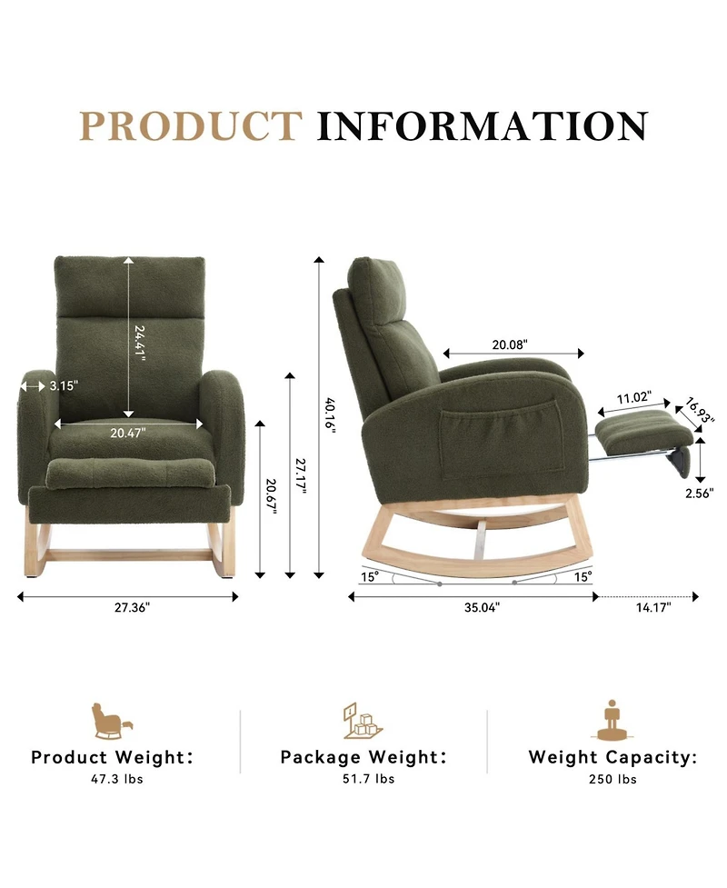 Streamdale Furniture Teddy Fabric Leisure Rocking Chair with Footstool