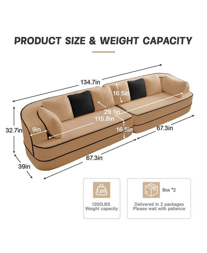 Streamdale Furniture Streamdale Teddy Fabric 4-Seat Boneless Sofa, Camel