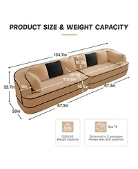 Streamdale Furniture Streamdale Teddy Fabric 4-Seat Boneless Sofa, Camel