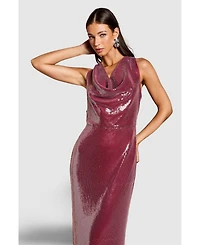 Coast Women's Cowl Front Halter Sequin Maxi Dress