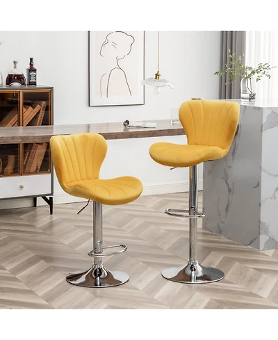 Streamdale Furniture Streamdale Upholstered Adjustable Swivel Barstools in Yellow, Set of 2
