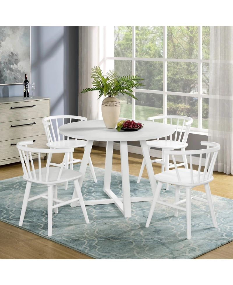 Streamdale Edo White Wood 5-Piece Dining Set, Trestle Dining Table with 4 Windsor Chairs