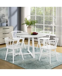 Streamdale Edo White Wood 5-Piece Dining Set, Trestle Dining Table with 4 Windsor Chairs