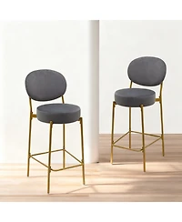 Streamdale Furniture Streamdale Set of 2 Gray Velvet Upholstered Bar Stools with Backrest & Footrest
