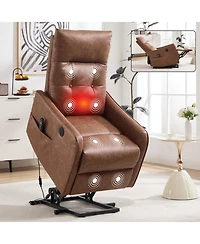 Streamdale Furniture Brown Pu Power Lift Recliner with Massage, Heat & Usb for Elderly