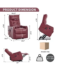 Streamdale Furniture Streamdale Wine Red Pu Power Lift Recliner Chair with Massage & Heat