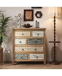 Streamdale Furniture Vintage Wooden 6-Drawer Accent Chest - Rustic Multicolor Carved Storage Dresser