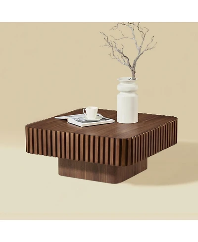 Streamdale Furniture Streamdale Modern Handcraft Drum Coffee Table, Walnut Color
