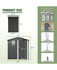 Streamdale Furniture Streamdale Metal Outdoor Storage Shed 6FT x 4FT, Steel Utility Tool Shed for Backyard Garden Patio Lawn, Gray