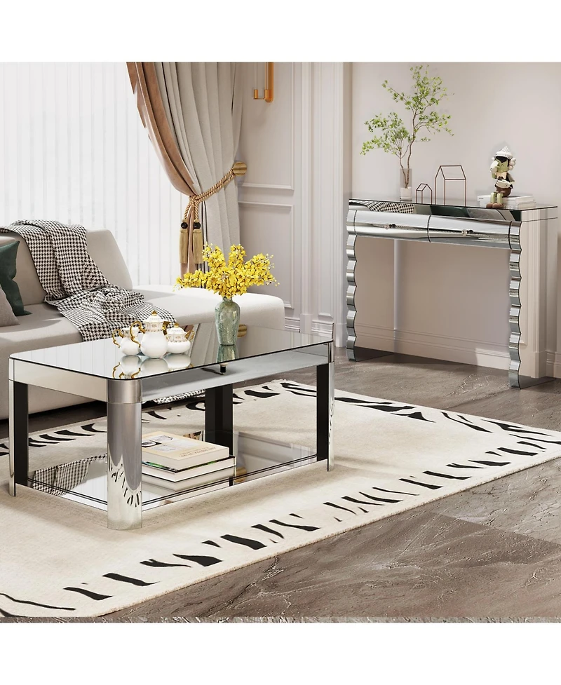 Streamdale Furniture Silver Mirror Console Table with 2 Drawers
