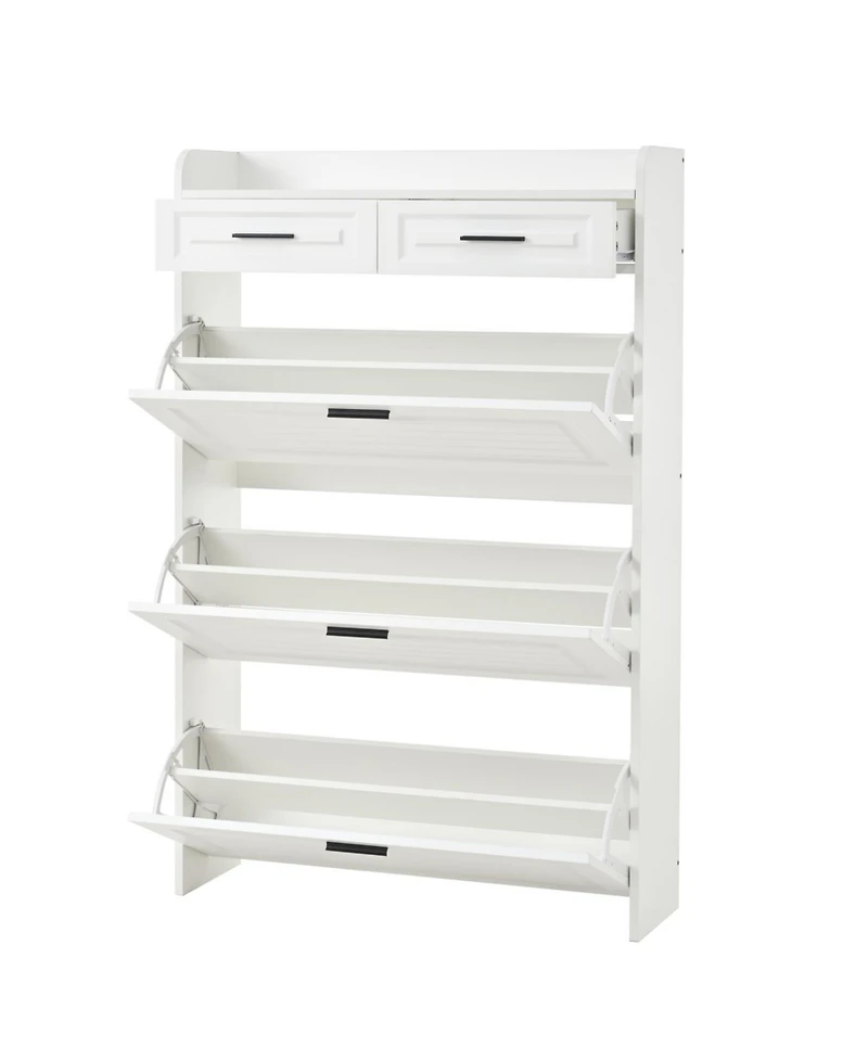 Streamdale Furniture Streamdale Two drawers, three-fold doors, large storage shoe cabinet, white