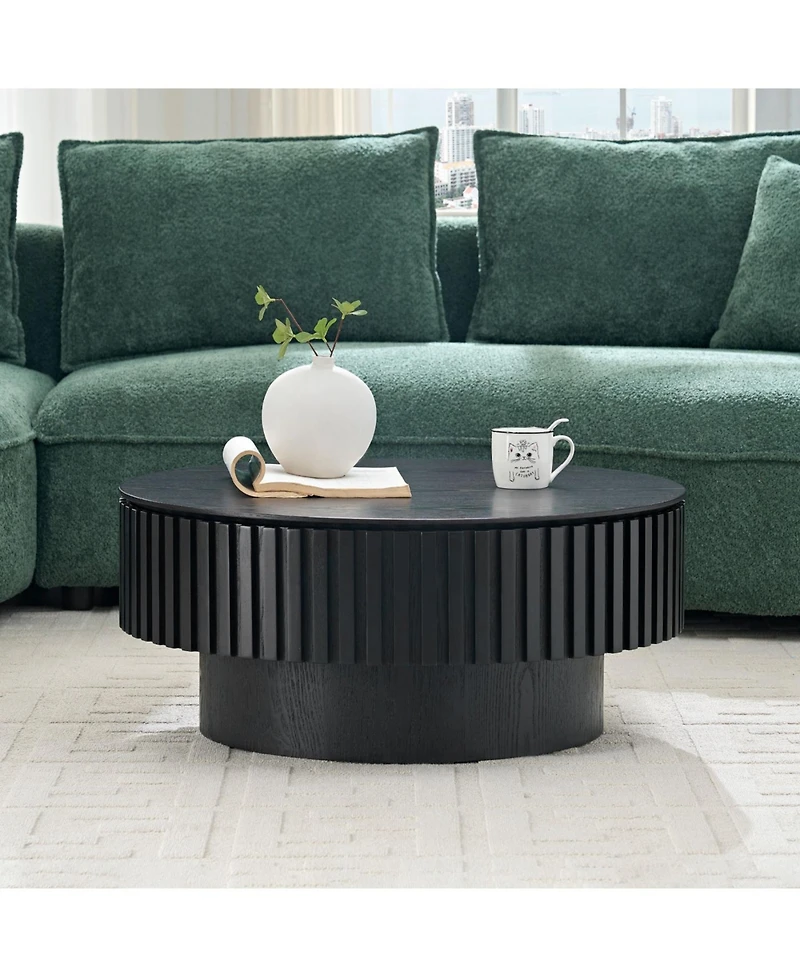 Streamdale Furniture Streamdale 31.49" Nesting Round Wood Coffee Table with Storage - Black