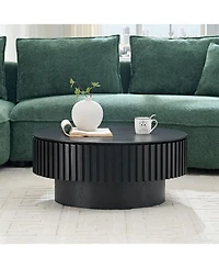 Streamdale Furniture Streamdale 31.49" Nesting Round Wood Coffee Table with Storage - Black