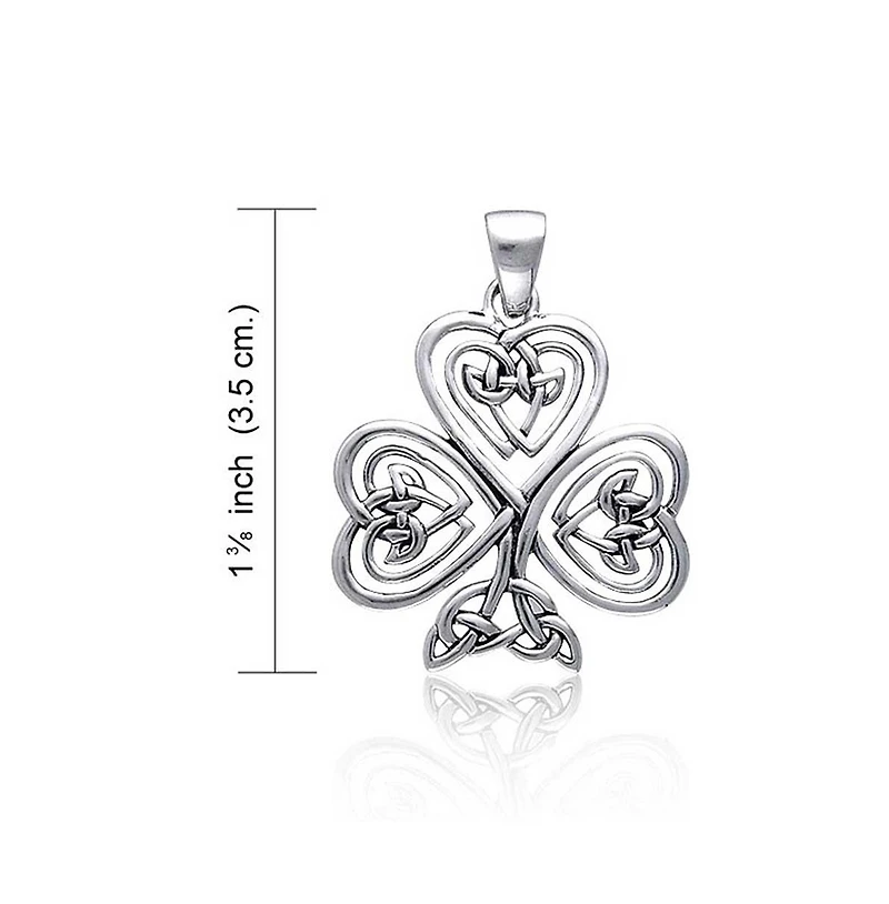 Bling Jewelry Saint Patrick's Large Lucky Irish Shamrock Celtic Spiral Heart Clover Pendant Necklace Oxidized Sterling Silver