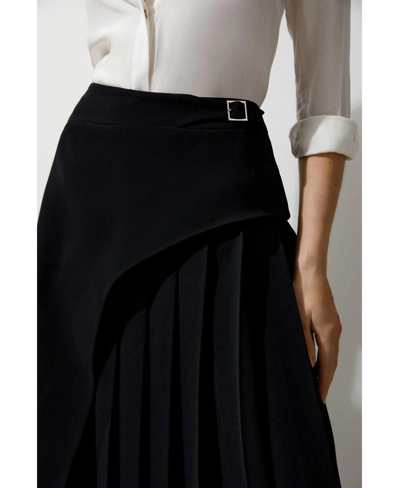 Karen Millen Women's Buckle Detail Pleated Midi Skirt