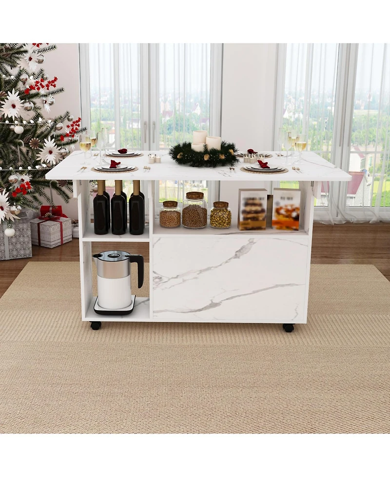 Streamdale Furniture Multi-Functional Folding Table with Storage Shelves and Wheels