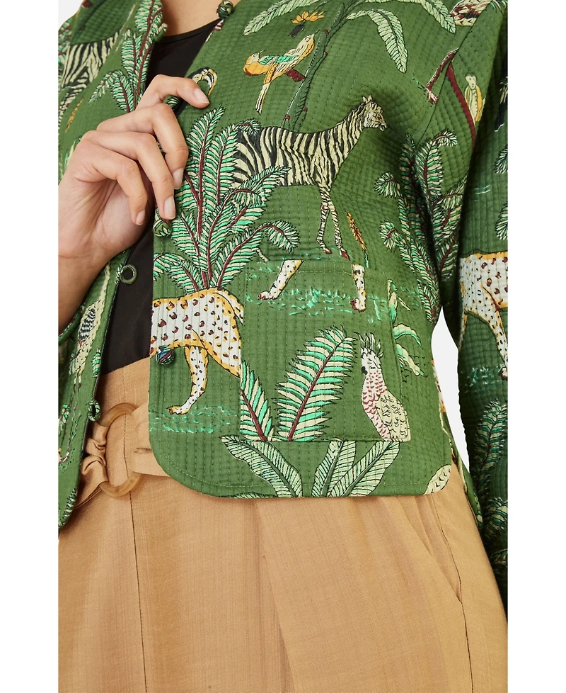 Yumi Women's Animal Reversible Cropped Quilted Jacket