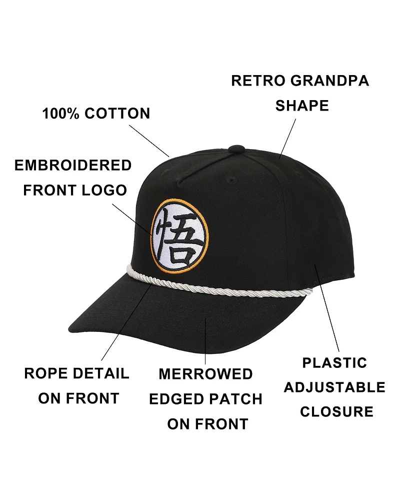 Dragon Ball Z Men's Goku Kanji Patch Black Retro Grandpa Snapback Hat