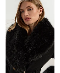 Karen Millen Women's Wool Detachable Fur Belted Midi Coat