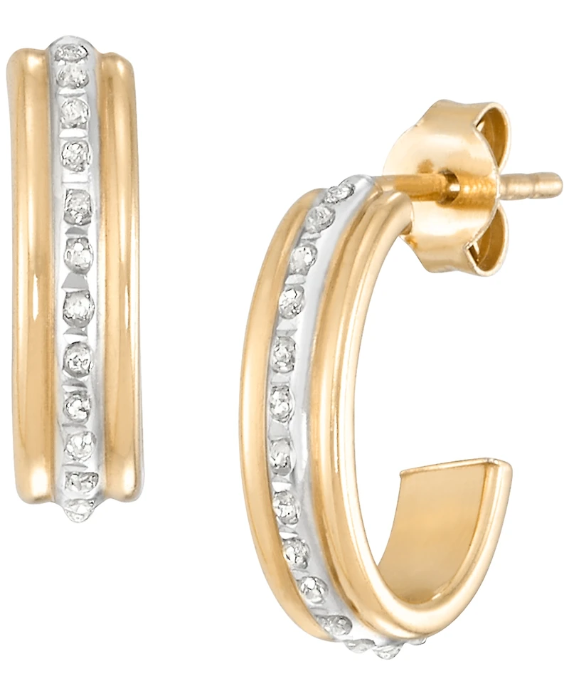 Macy's Diamond Accent Hoop Earrings (0.01 ct. t.w.) in 18k Yellow Gold Over Sterling Silver